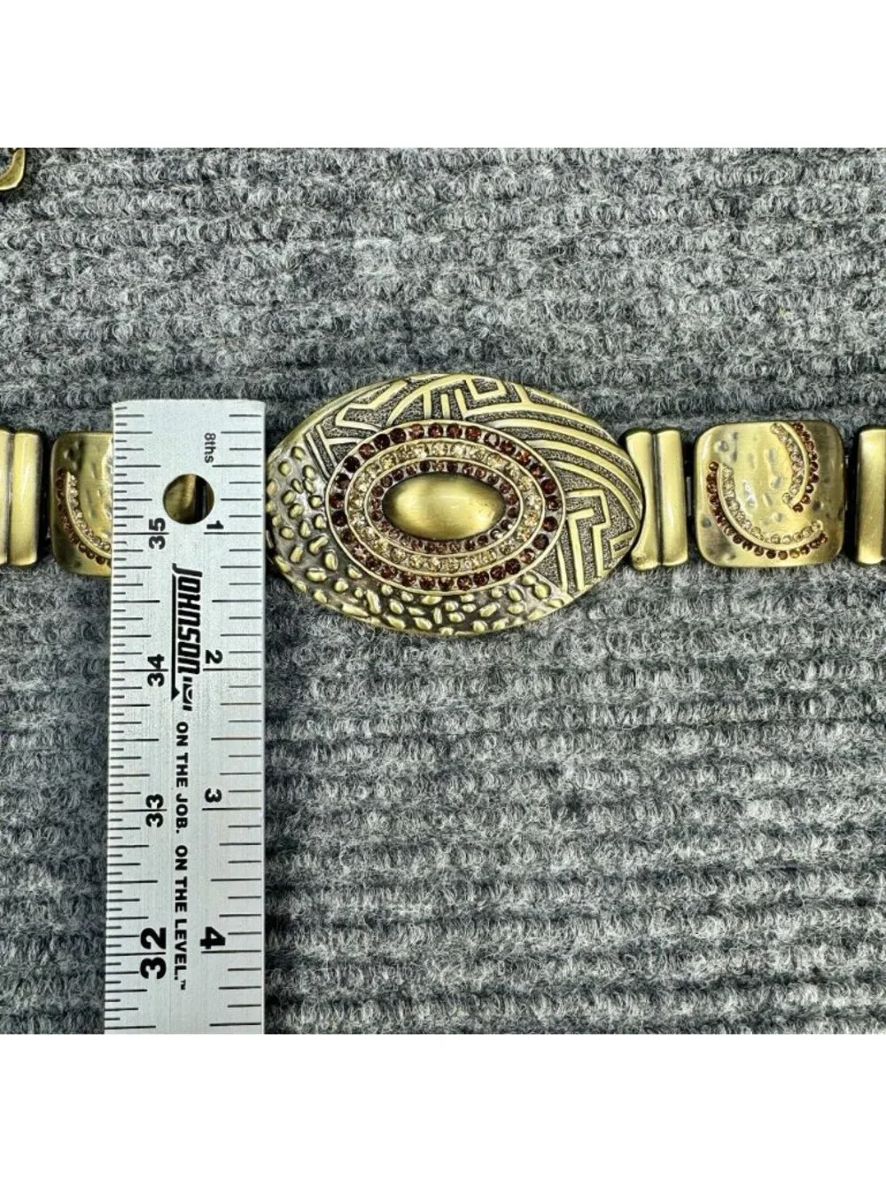 Chicos Metal Rhinestone Chain Link Belt Size Small/Medium Gold Tone Oval Chunky